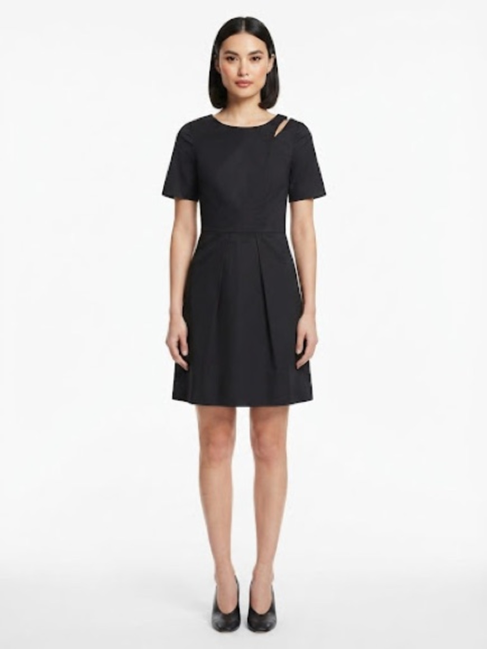 Veronika Maine Black Short-Sleeve Mini Dress with Shoulder Cutout